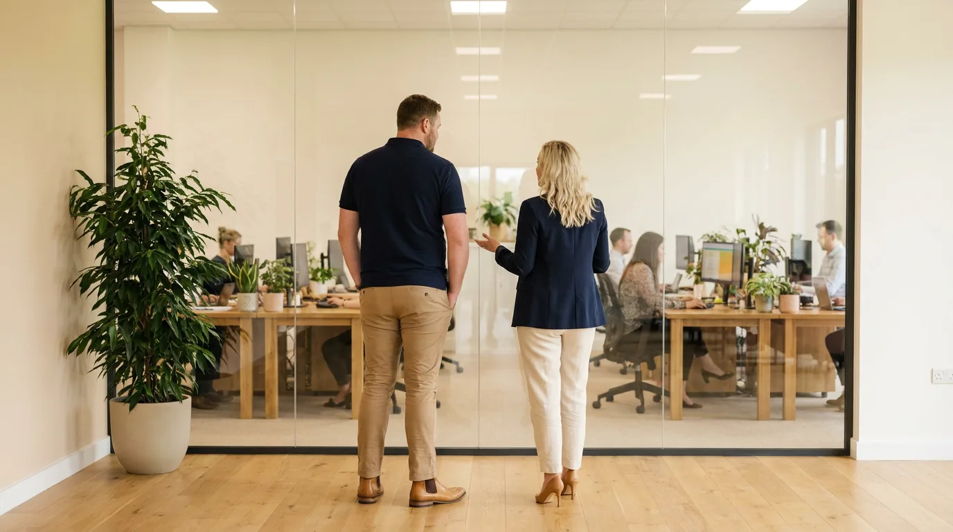 Logic Edge founders walking through an office