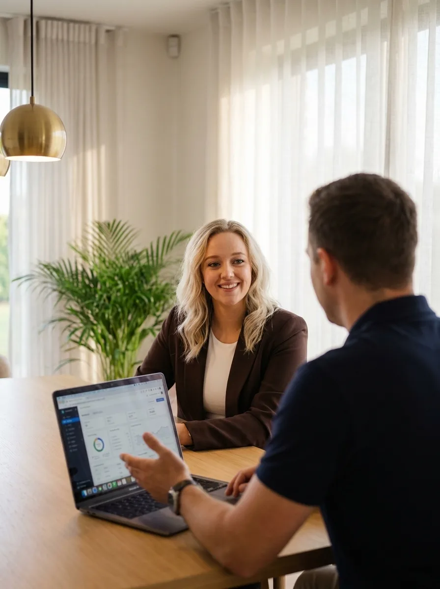 Logic Edge founder meeting with a client over a laptop